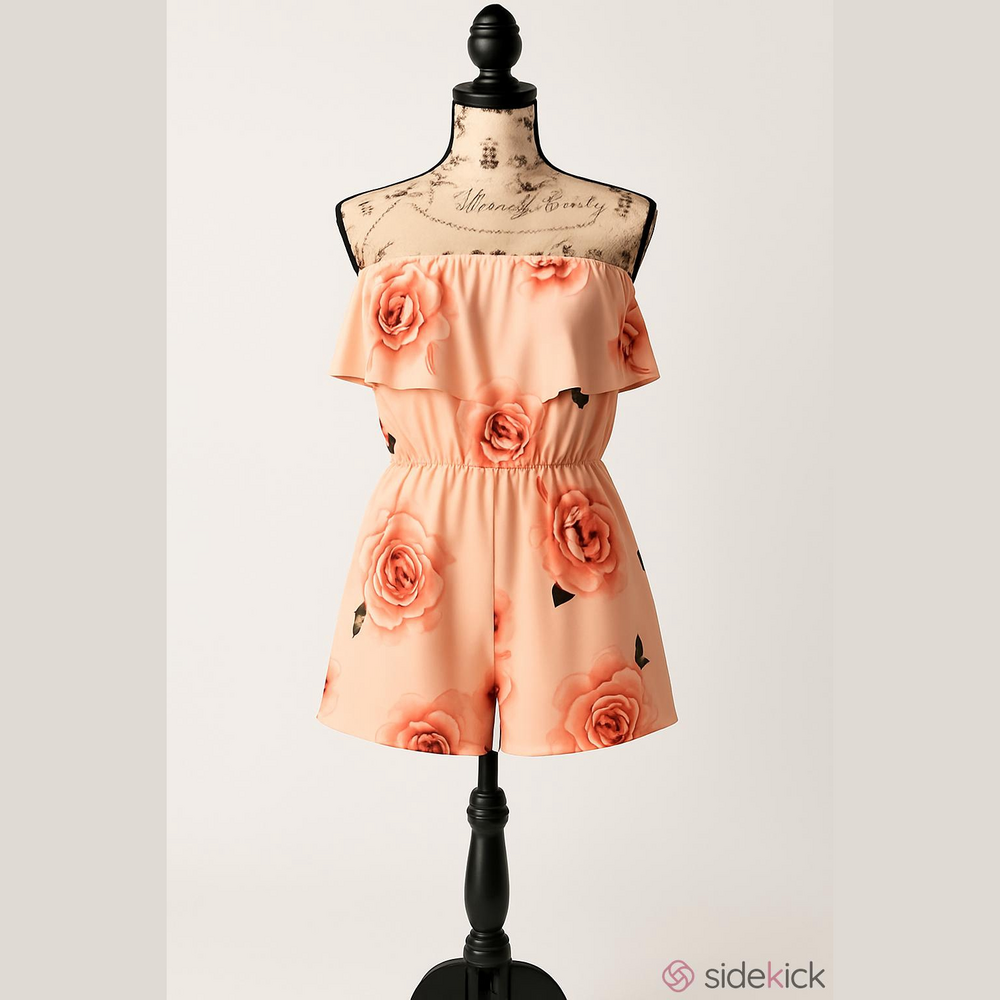 Windsor Pink Floral Strapless Ruffled Romper Size Medium